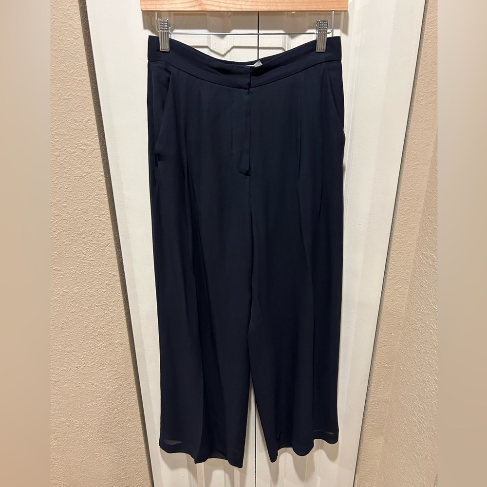 Max Mara Silk 100% Wide Leg Navy Trousers Lined Flowy Casual Chic Academia ,6 - Picture 2 of 5